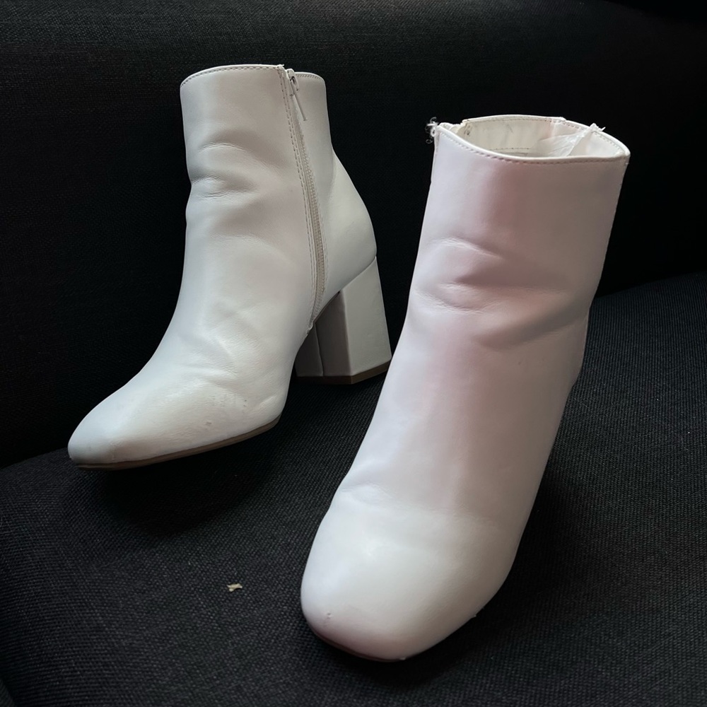 Cute white chunky block ankle heels